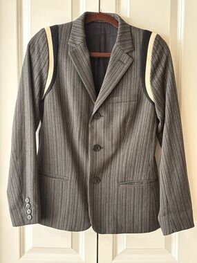 Jean Paul Gaultier Pinstripe Blazer with Knit Contrast Shoulder Trim